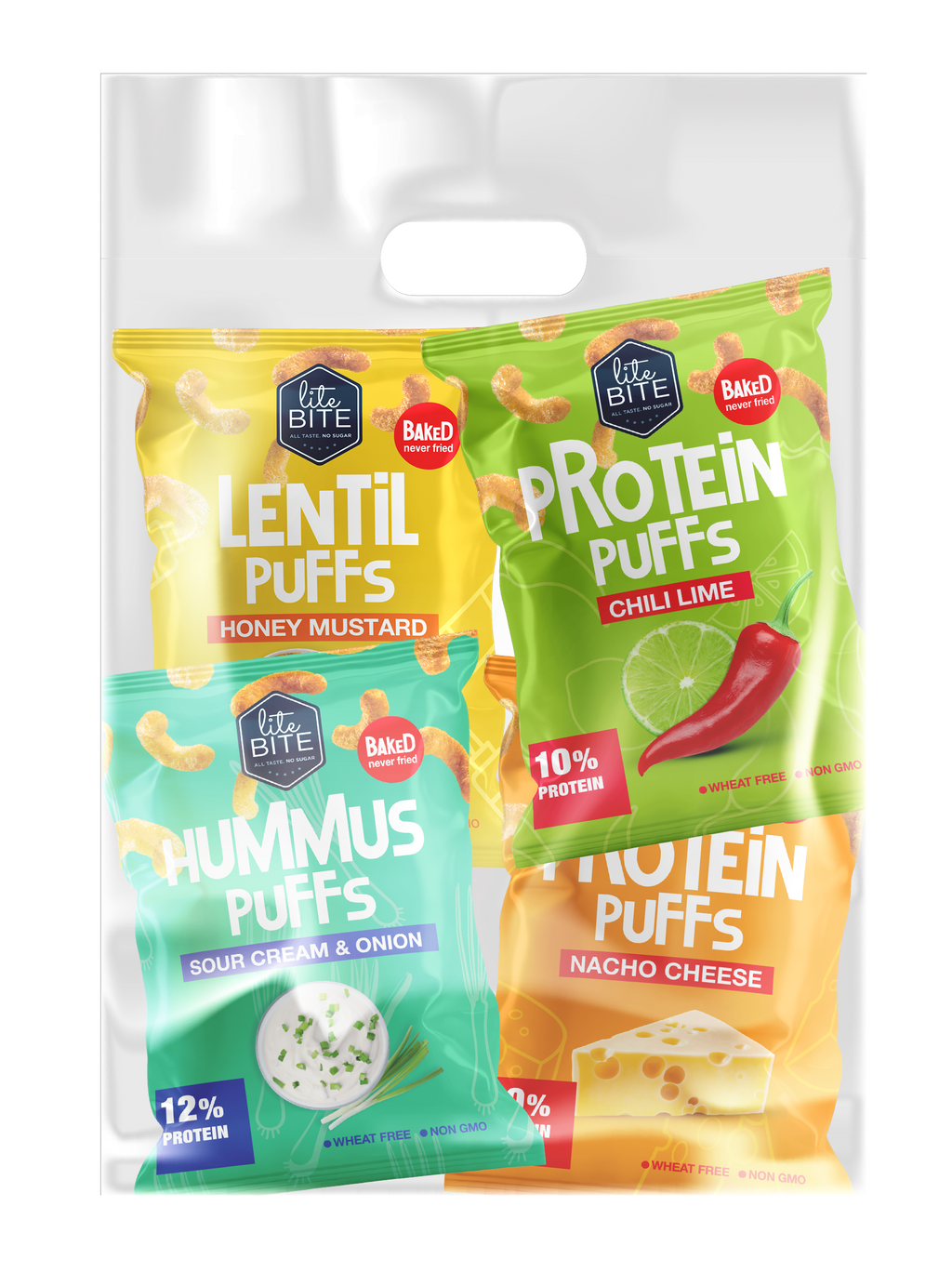 HI PROTEIN PUFFS - VARIETY PACK (ASSORTED FLAVORS)  سناكس غنية بالبروتين - عبوة متنوعة (نكهات مختلفة) x4