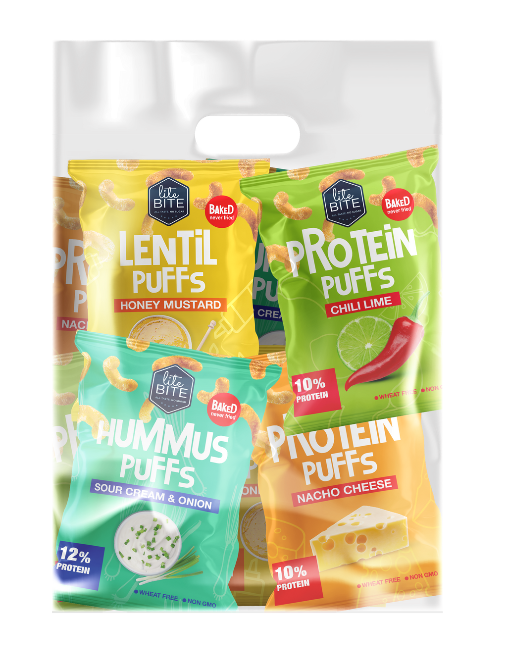 HI PROTEIN PUFFS - VARIETY PACK (ASSORTED FLAVORS)  سناكس غنية بالبروتين - عبوة متنوعة (نكهات مختلفة) x8